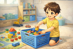 片付けの習慣がついている男の子