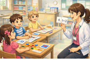 幼児教室で学ぶ男の子と女の子